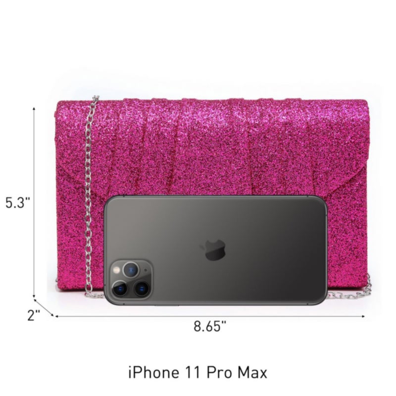 Dasein Women Glistening Evening Bags Pleated Clutch Handbags Wedding Purses Cocktail Prom Hand Pouch Fuchsia - Image 4
